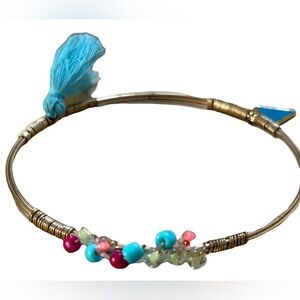 Gold and Blue Beaded Bangle Bracelet B8